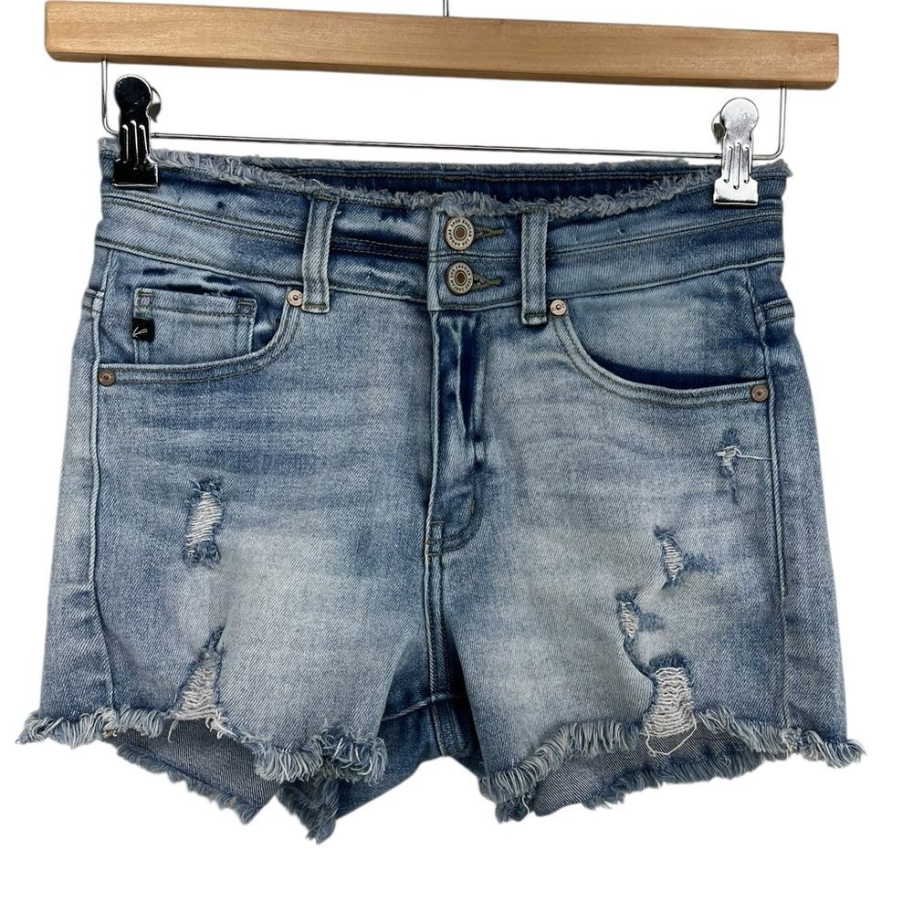 Kancan Denim Distressed Fray Hem Light Wash Shorts W27
